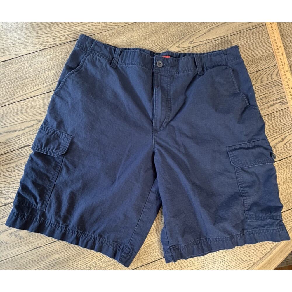 IZOD Cargo Shorts Mens 36 Navy Blue 10 In Inseam Khaki Logo Preppy Casual Cotton